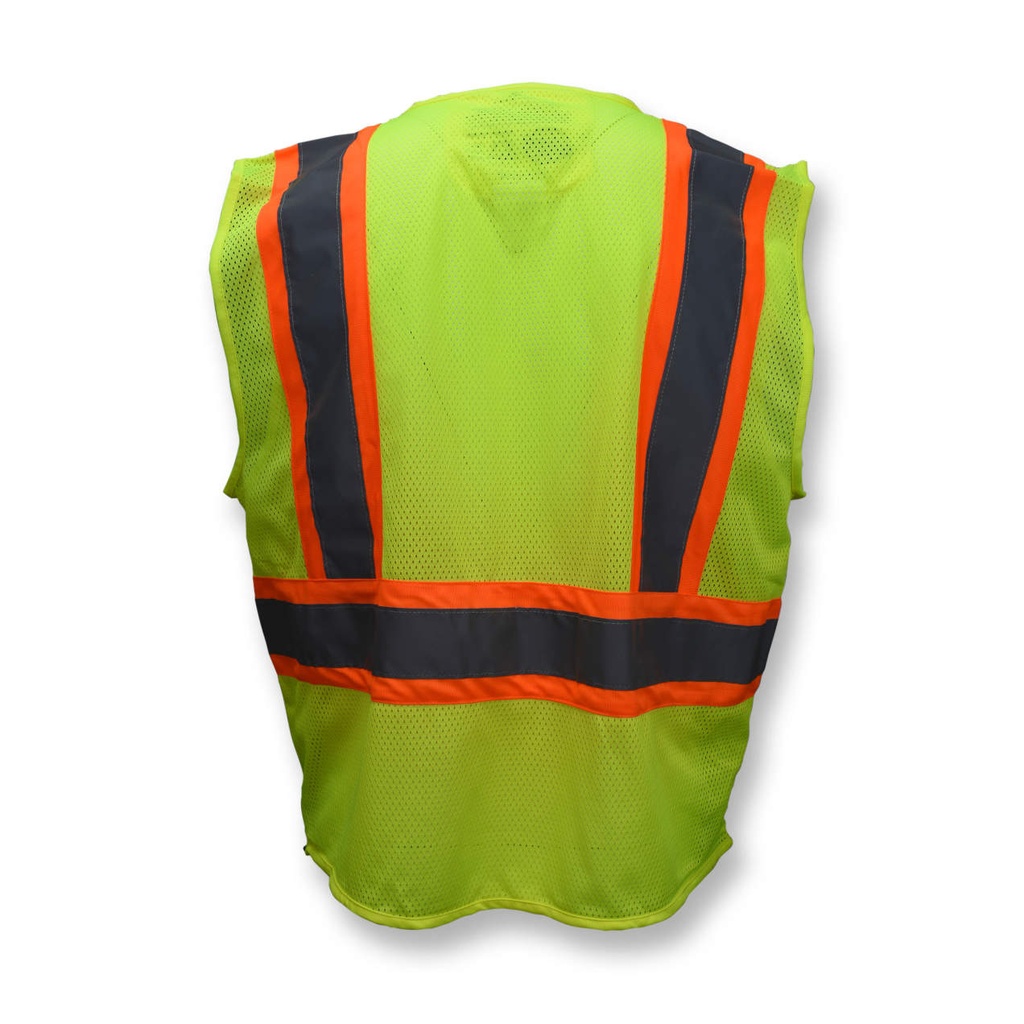Vest, Self Extinguishing Treated Fabric • Two-Tone Reflective Trim • Zipper Closure • ANSI/ISEA 107 Type R Class 2 Hi-Vis Green 