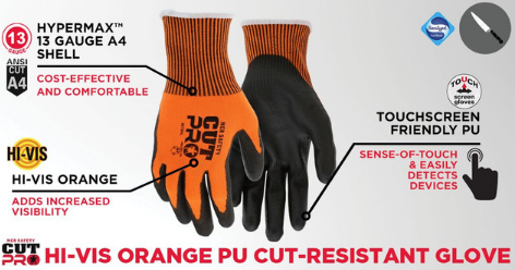 13-Gauge Orange HyperMax® Shell Cut Resistant Work Gloves