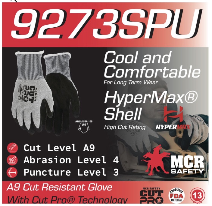 9273SPU - MCR Safety CutPro® - 13 Gauge HyperMax® Shell - Cut Resistant Work Gloves