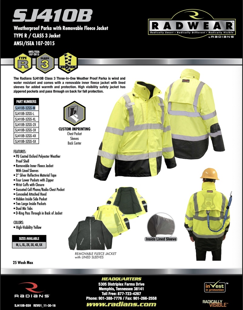 Radians SJ410B-3 Three-in-One Weatherproof Parka - Variants