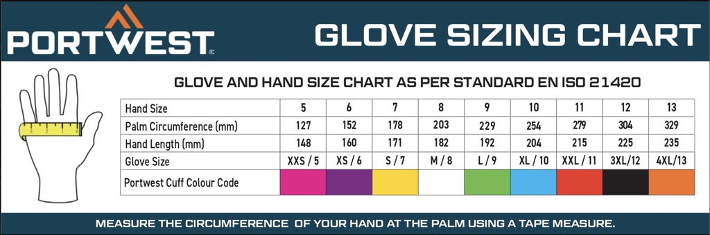 Portwest Glove Sizing Chart