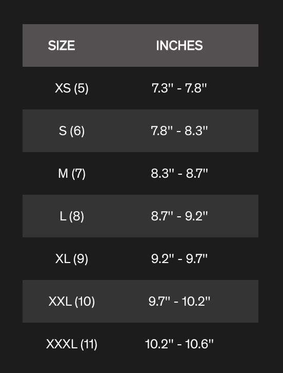 R3 Glove Size Chart