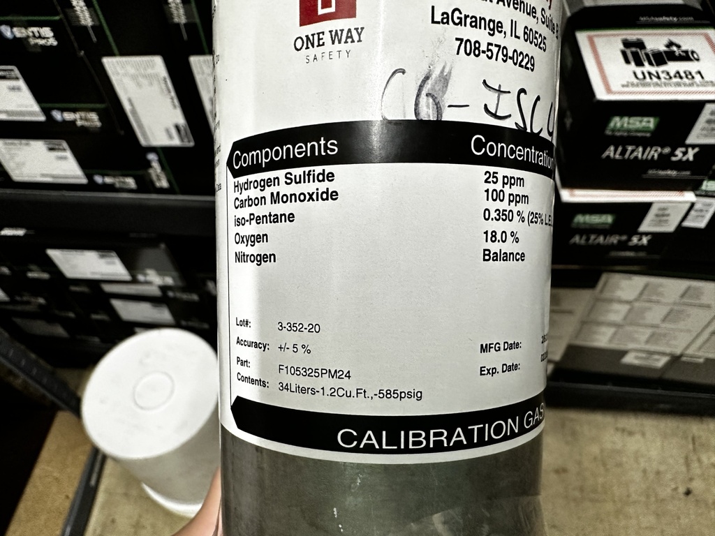 Cal gas for ISC, 4gas 58L-h2s 25, co 100, lel 25%, O2 18