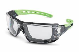 Glasses, sealed, clear lens, green arms anti-fog(10/bx)