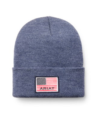 HAT, MNS REBAR AMERICAN FG PTCH BEANIE DENIM HEATHER