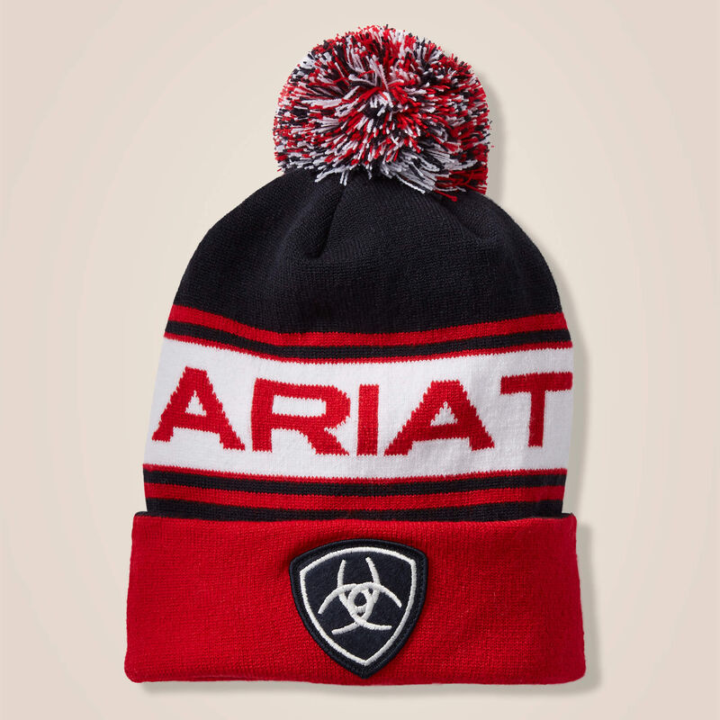 HAT, ARIAT BEANIE TEAM NAVY/RED