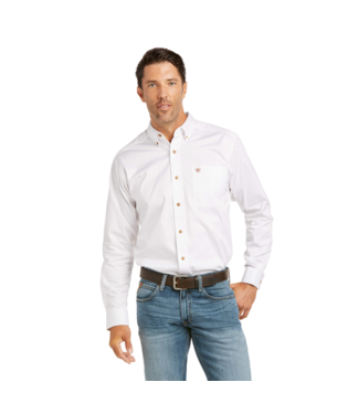 MNS SOLID TWILL FTD LONG SLEEVE SHIRT WHITE