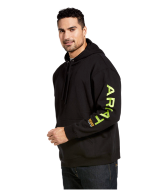 SWEATSHIRT, MNS REBAR GRAPHIC HOODIE BLACK/LIME