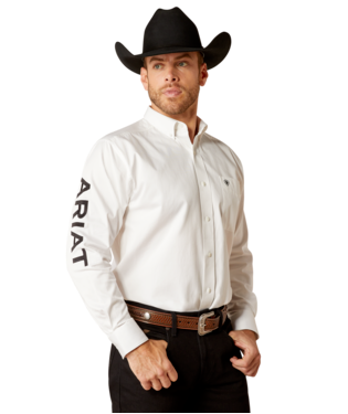 MNS TEAM LOGO TWILL LONG SLEEVE SHIRT WHITE/BLACK