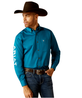 MNS TEAM LOGO TWILL LONG SLEEVE SHIRT DARK TEAL/WHITE