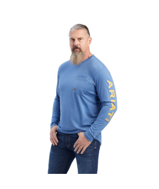 MNS REBAR WRKMN LG LONG SLEEVE T SHIRT NAVY HEATHER/ORANGE