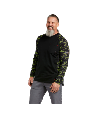 MNS FR SCH CM BASEBALL LONG SLEEVE T SHIRT BLACK/LIME CAMO