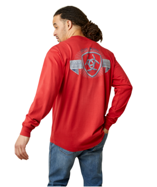 MNS RBR CTN STR STK DMS LONG SLEEVE T SHIRT POMPEIAN RED