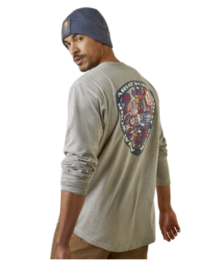 MNS REBAR WRKMN PATCHES LONG SLEEVE T SHIRT HEATHER GREY