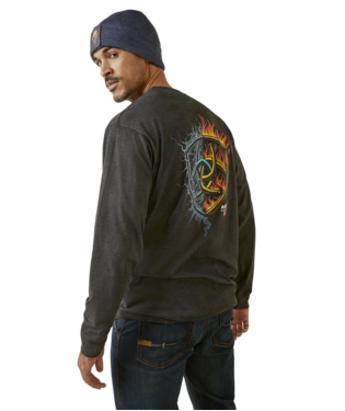 MNS RBR CTN STR SHCK FRE LONG SLEEVE T SHIRT CHARCOAL HEATHER