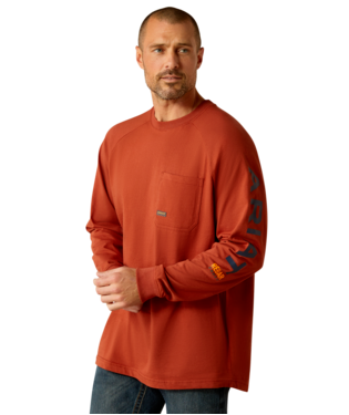 MNS RBR CTN STRNG LONG SLEEVE T SHIRT HENNA/BARITONE BLUE