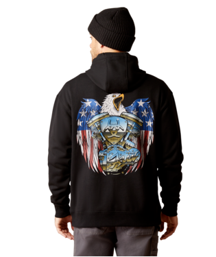 SWEATSHIRT, MNS RBR WORKMAN MOTO EAGLE HOODIE BLACK