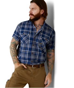 MNS RBR MD TGH DRST SHORT SLEEVE WORK SHIRT STONEWASH PLAID