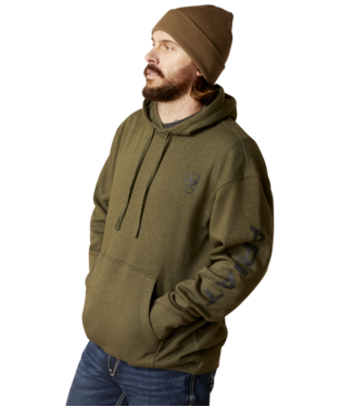 SWEATSHIRT, MNS ARIAT LOGO HOODIE BRINE OLIVE HEATHER