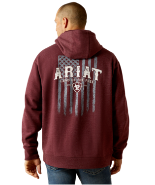 SWEATSHIRT, MNS WESTERN VERTICAL FLAG HOODIE BERRY BARK HEATHER