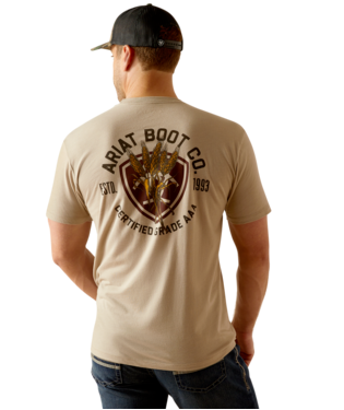 MNS ARIAT WHEAT SHIELD T SHIRT KHAKI HEATHER