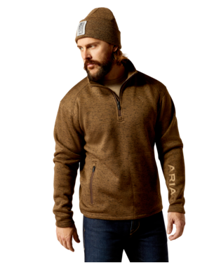 MNS CALDWELL LOGO 1/4 ZIP SWEATER DARK BROWN HEATHER