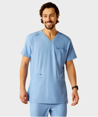 MNS DERHAM STR 6 PKT SHORT SLEEVE SCRUB TOP LIGHT BLUE