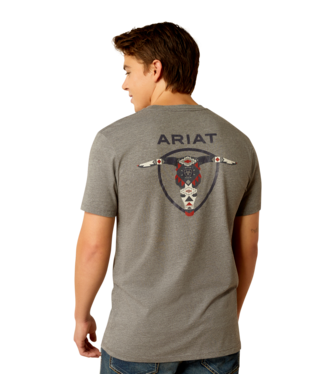 MNS ARIAT SW LONGHORN SHORT SLEEVE T SHIRT GRAPHITE HEATHER