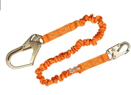 (Not arc flash rated) 4.5 to 6 ft Kevlar internal shock stretch lanyard, single leg, dorsal end steel snap, connection end steel snap. - Shock Absorbing Lanyards