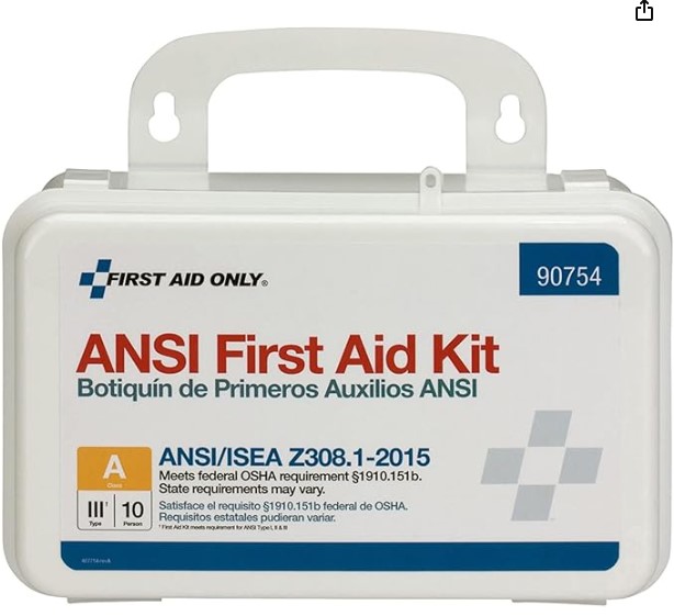 10 Person First Aid Kit, ANSI 2015 Class A, Plastic Case 12/cs