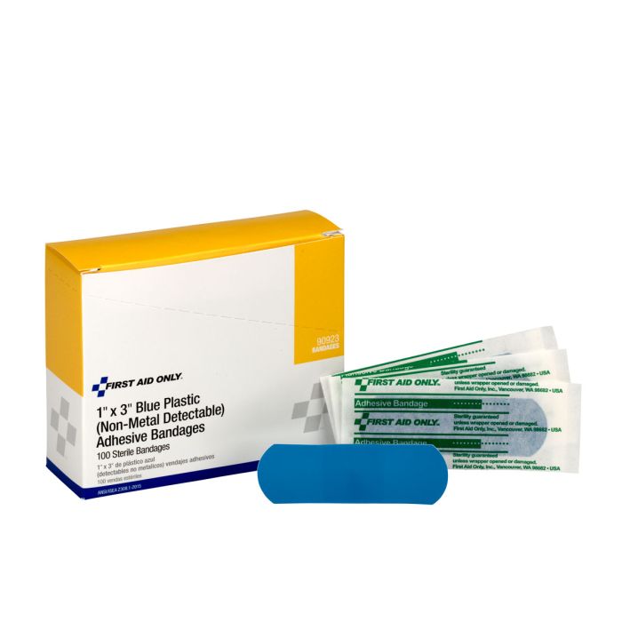 1"x3" Plastic Bandages Blue, 100/box