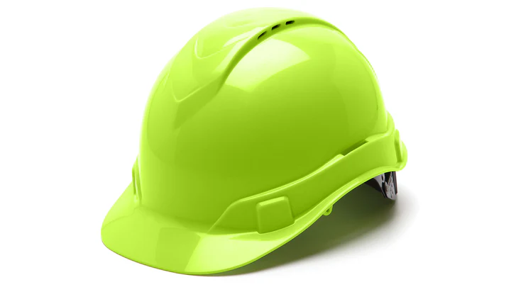 Hard Hat, Ridgeline Vented Cap Style 4 Pt Ratchet Suspension - Hi Vis Lime