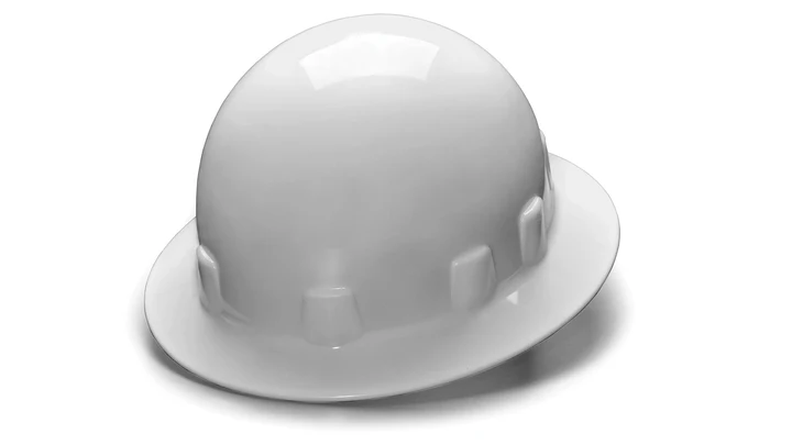 Hard Hat, Sleek Shell Full Brim  4 Pt Ratchet Suspension  - White