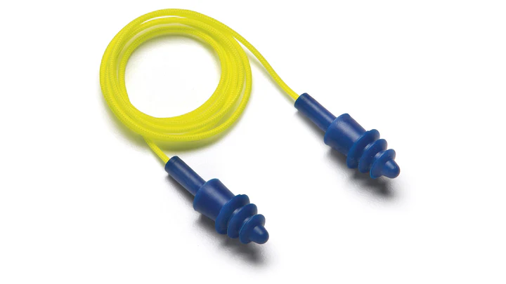 Earplugs - Yellow corded triple flange re-useable blue plug- NRR 27db -100 pair/box - Blue