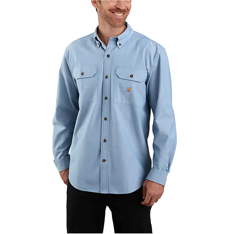 TW4368 M LseFit MW Chambray Long Sleeve Shirt Ceil Blue - Large Tall