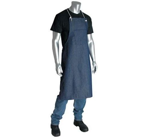 100% COTTON BLUE DENIM BIB STYLE APRONS, ONE POCKET, 28IN.X36IN. - Blue - 28" x 38"