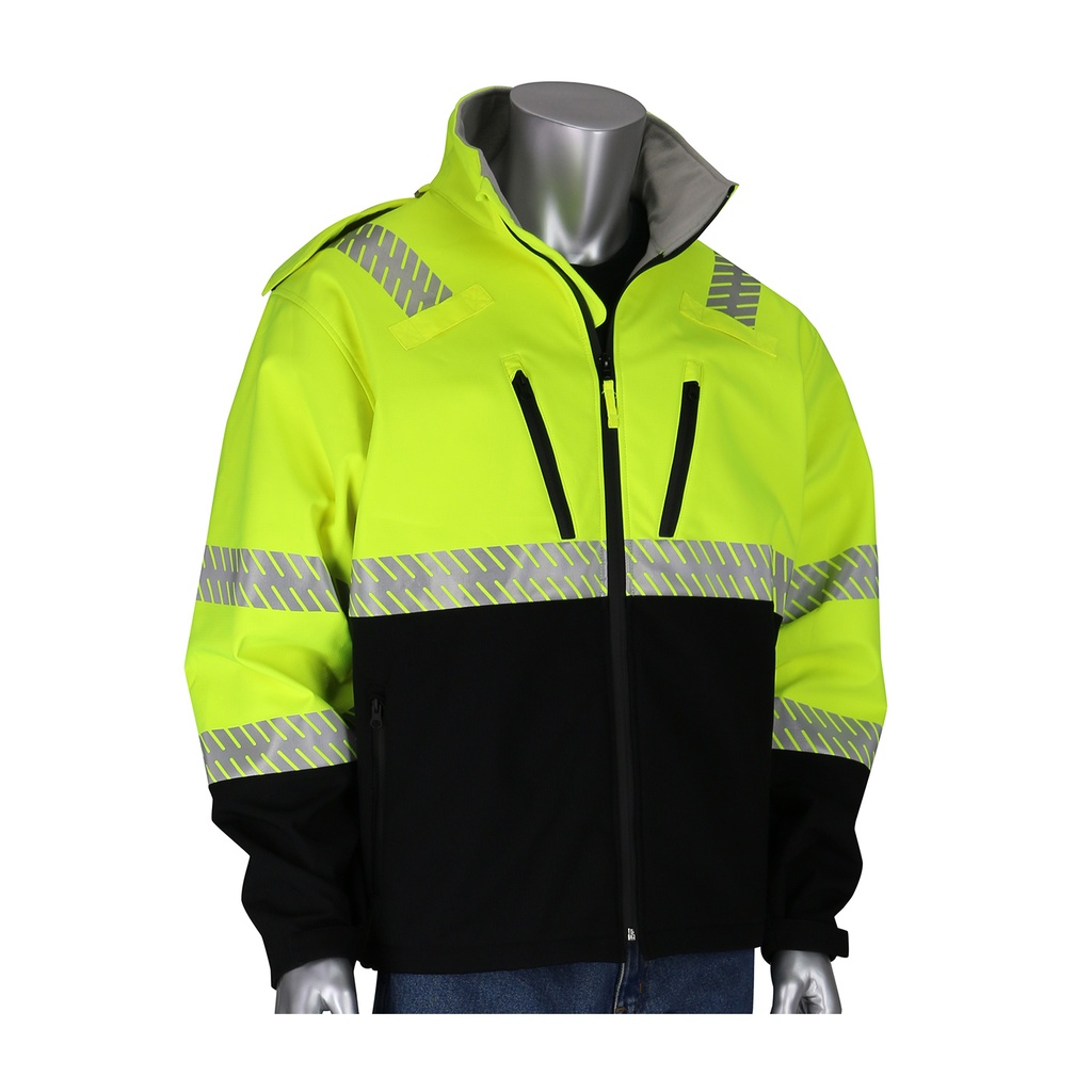 ANSI 107 RIP STOP SOFTSHELL JACKET FLEECE LINING WWB, HOOD, ZIPPER LY - Hi-Vis Yellow - 2XL