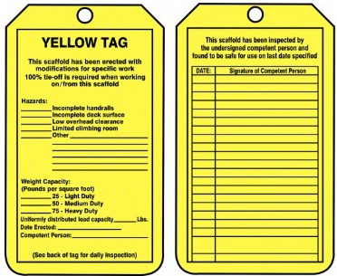 Scaffold Status Safety Tag: Yellow Tag