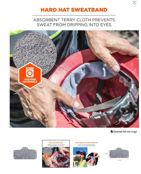 Hard Hat Sweatband Liner Terry Cloth - Gray (6609)