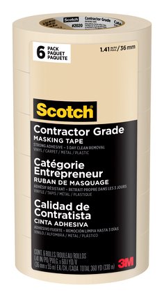 2020-36AP6 - Scotch® Contractor Grade Masking Tape 2020-36AP6, 1.41 in x 60.1 yd (36mm x 55m), 6 rolls/pack