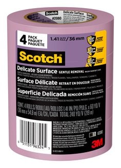 2080-36DP4 - Scotch® Delicate Surface Painter's Tape 2080-36DP4, 1.41 in x 60 yd.
(36mm x 54,8m), 4 rolls/pack