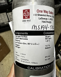 Cal Gas 34L, MSA 4gas, h2s 20, co 60, lel 58%, O2 15% (10048280)