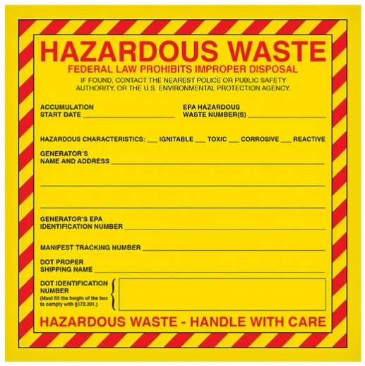  Federal Hazardous Waste Label (6" x 6") - Peel-N-Stick Labels