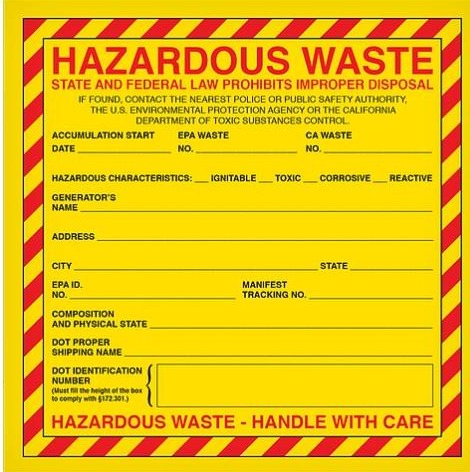  Fed & State Hazardous Waste Label (6" x 6")- VynMark
