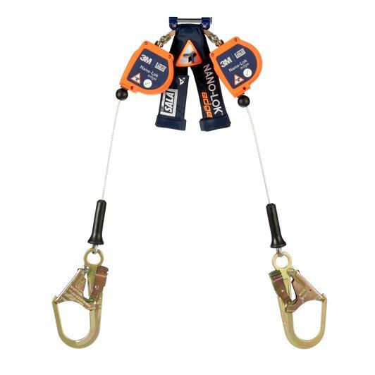 Nano-Lok edge (SRL) Self Retracting Lifeline – 7.3 ft. (2.2m) – Galvanized Steel lifeline w/ steel rebar hooks – Twin leg – For horizontal use / leading edge – Single-pin Connector