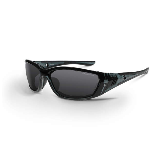 Glasses Optional Integral Strap Attachment • Dual Mold Rubber Temples • EVA Foam Liner • Meets ANSI Z87.1+ • 99.9% UV Protection Crystal Black Frame - Smoke Anti-Fog Lens