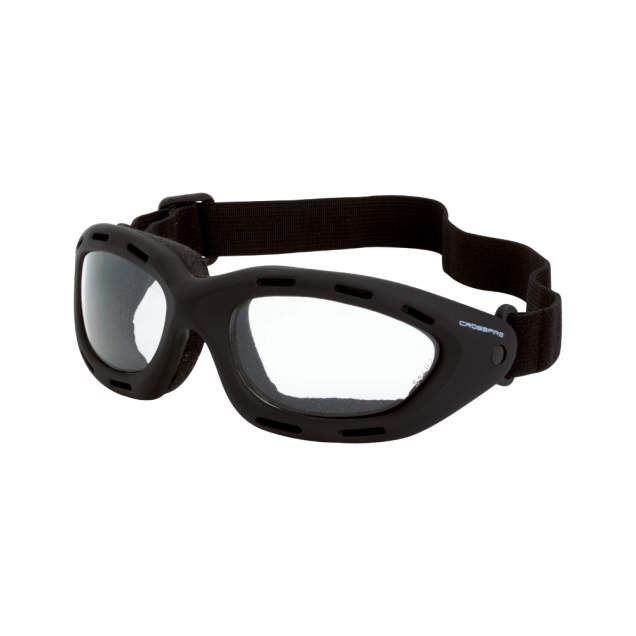 Goggle Adjustable Headstrap • Open Cell Foam Liner • Meets ANSI Z87.1+ • 99.9% UV Protection Black Frame - Clear Anti-Fog Lens