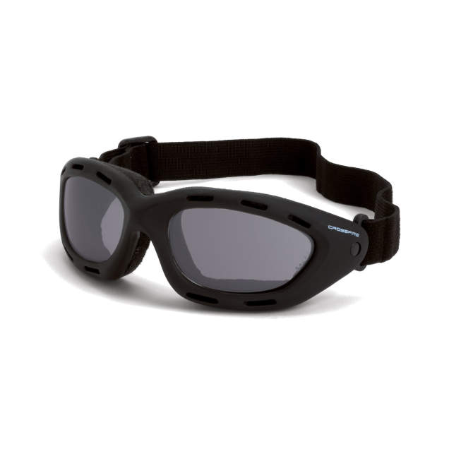 Goggle Adjustable Headstrap • Open Cell Foam Liner • Meets ANSI Z87.1+ • 99.9% UV Protection Black Frame - Smoke Anti-Fog Lens