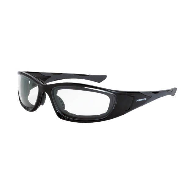 Glasses Full Frame Design for Maximum Protection • Dual Mold Rubber Temple Grips for Better Stability Crystal Black Frame - Clear Anti-Fog Lens