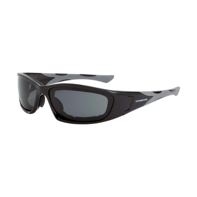 Glasses Full Frame Design for Maximum Protection • Dual Mold Rubber Temple Grips for Better Stability Shiny Black Frame - Dark Smoke Anti-Fog Lens